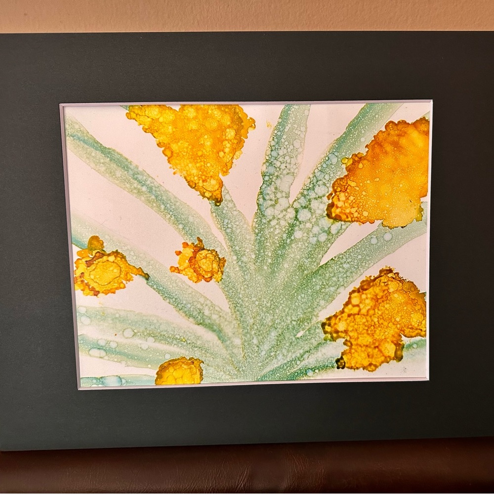 Hand crafted original abstract botanical art alcohol ink painting wall decor